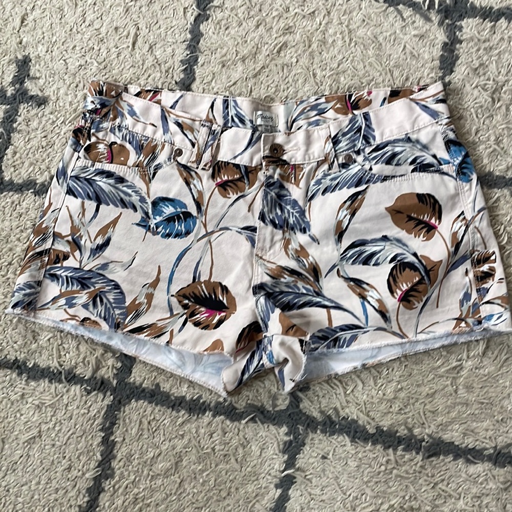 Madewell Size 29 Denim Cut Off Shorts Palm Print Leafy Tropical 13901 Tan Beige